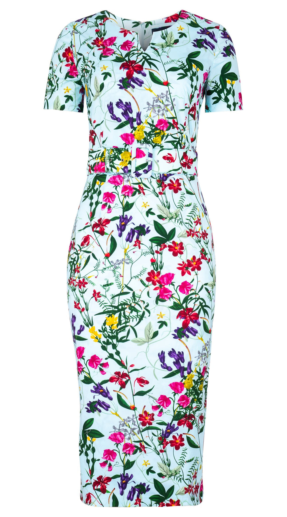 Celine Dress Crew Slit Neck Short Sleeve Midi Length Cotton Dobby Stretch (Fairy Tail Flower)