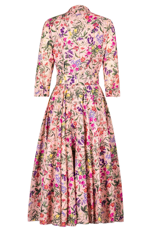 Aster Dress Shirt Collar 3/4 Sleeve Midi Length Cotton Musola (Fairy Tail Flower)