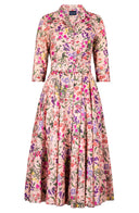Aster Dress Shirt Collar 3/4 Sleeve Midi Length Cotton Musola (Fairy Tail Flower)