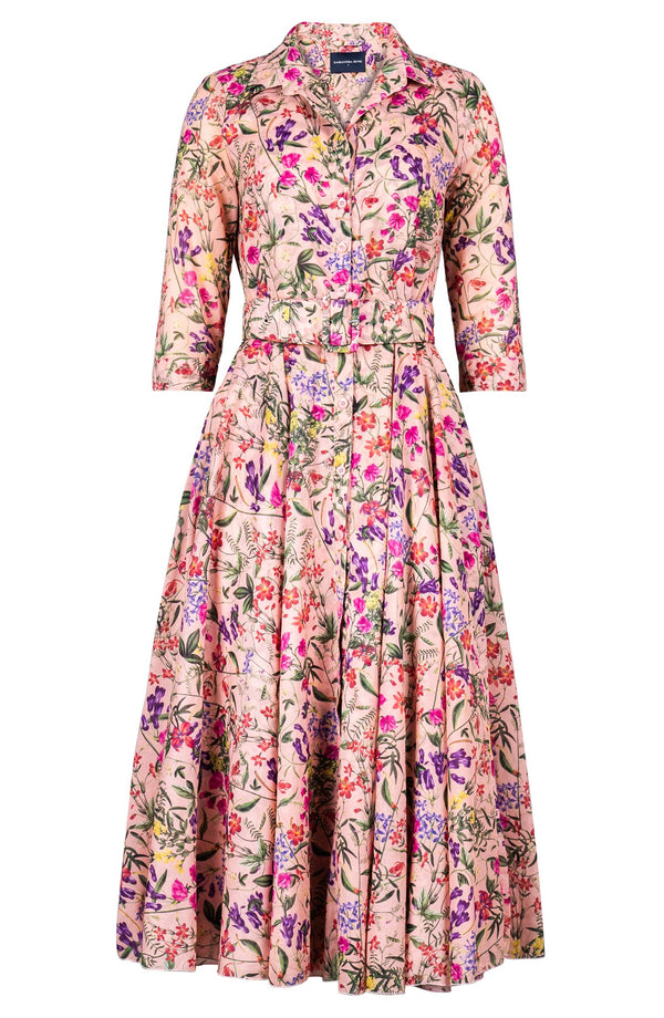 Aster Dress Shirt Collar 3/4 Sleeve Midi Length Cotton Musola (Fairy Tail Flower)