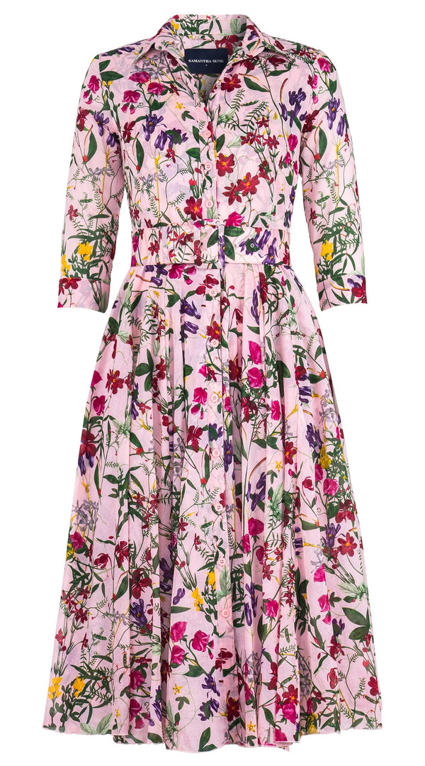 Aster Dress Shirt Collar 3/4 Sleeve Midi Length Cotton Musola (Fairy Tail Flower)