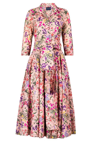 Aster Dress Shirt Collar 3/4 Sleeve Midi Length Cotton Musola (Fairy Tail Flower)