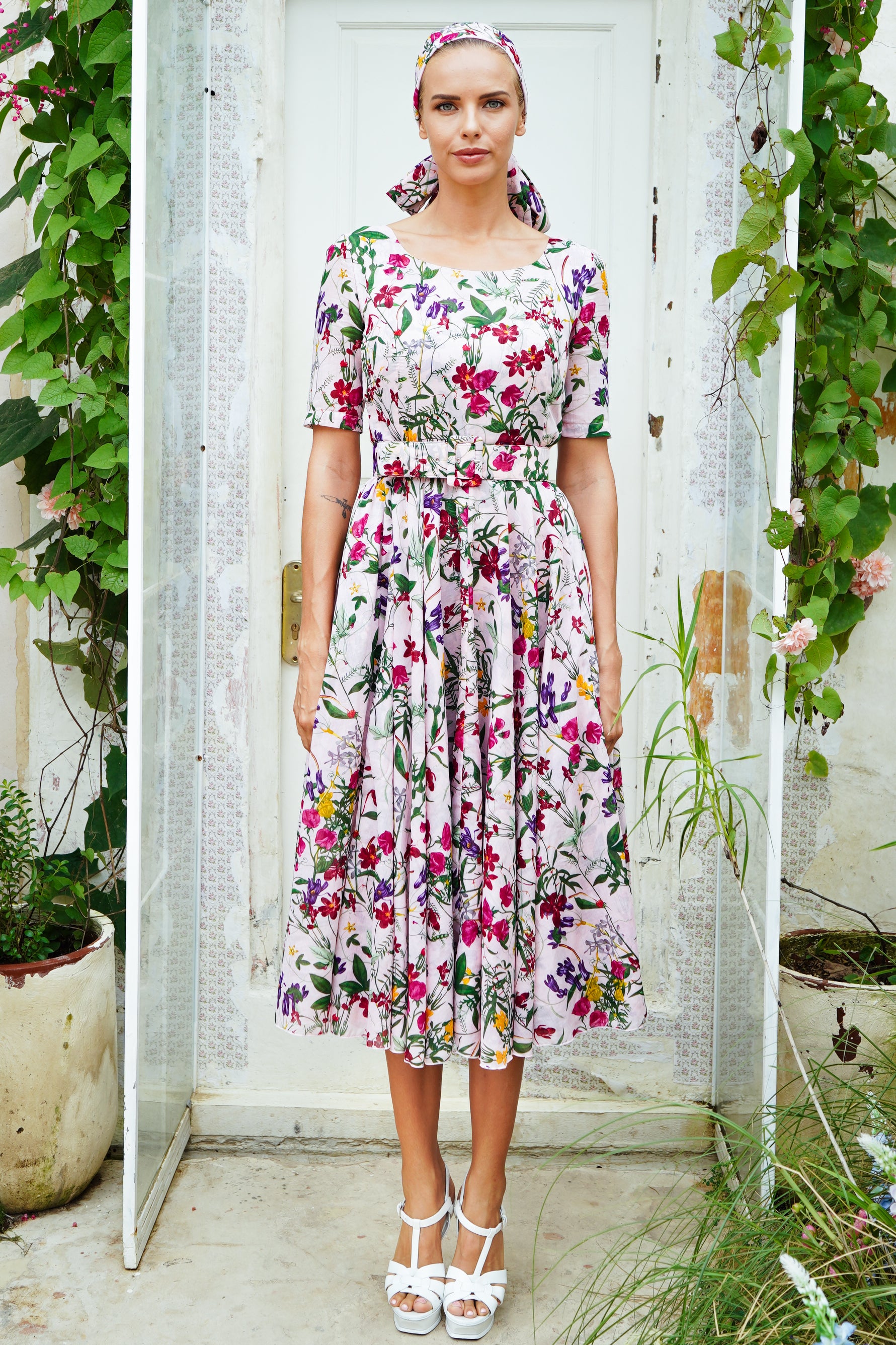 Aster Dress Boat Neck 1/2 Sleeve Midi Length Cotton Musola (Fairy Tail