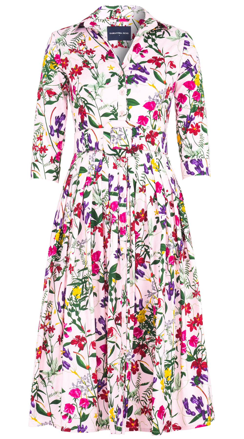 Audrey Dress #2 Shirt Collar 3/4 Sleeve Midi Length Cotton Stretch (Fairy Tail Flower) @6
