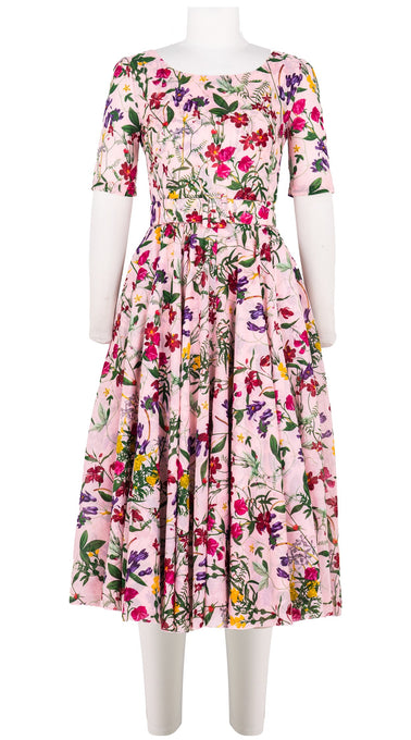 Aster Dress Boat Neck 1/2 Sleeve Midi Length Cotton Musola (Fairy Tail Flower)