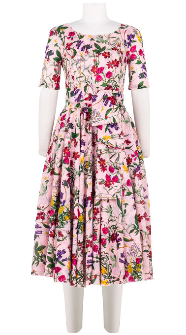 Aster Dress Boat Neck 1/2 Sleeve Midi Length Cotton Musola (Fairy Tail Flower)