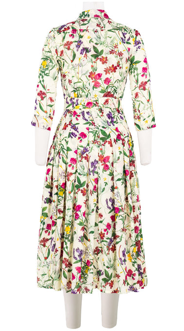 Audrey Dress #4 Shirt Collar 3/4 Sleeve Midi Length Cotton Musola (Fairy Tail Flower)