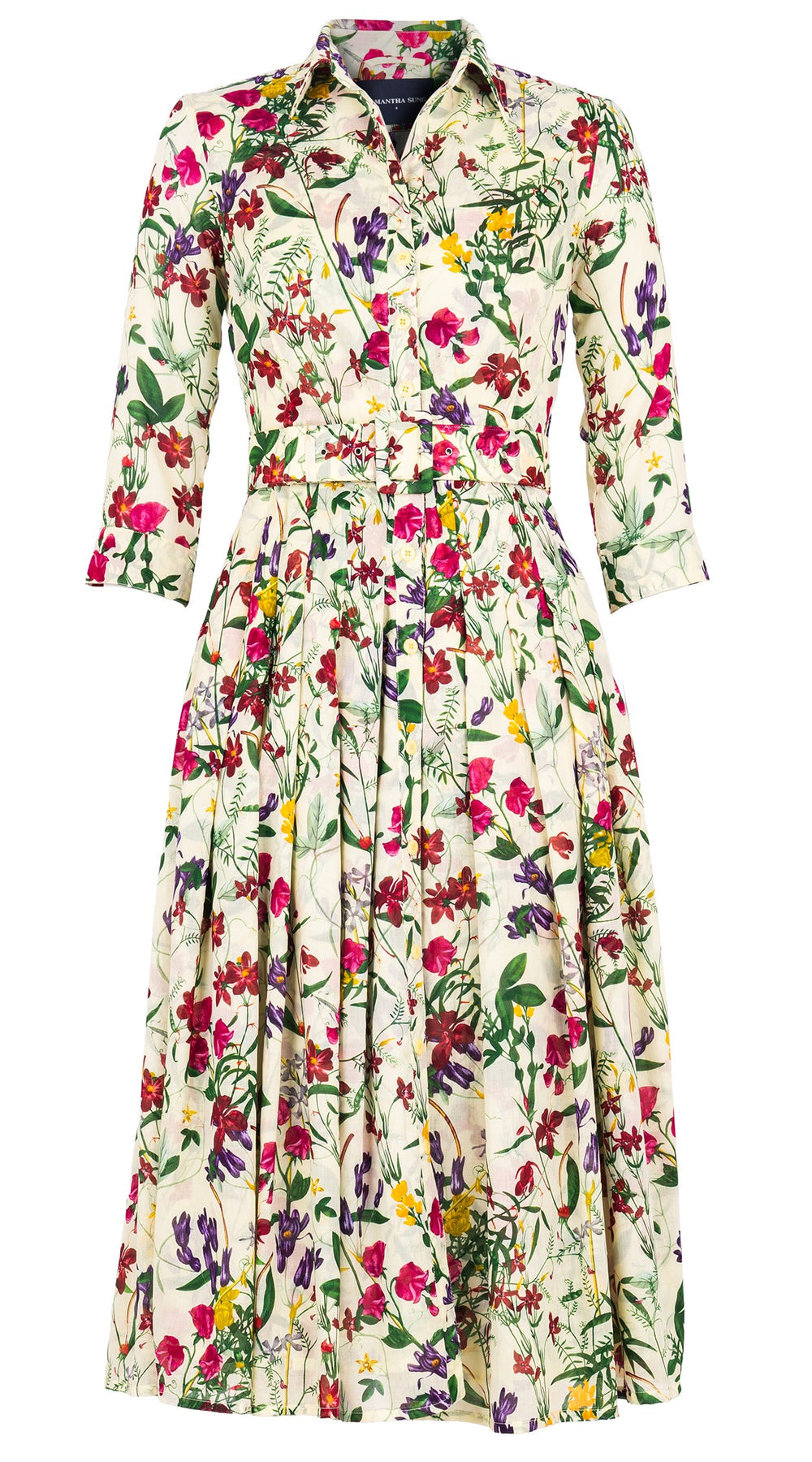 Audrey Dress #4 Shirt Collar 3/4 Sleeve Midi Length Cotton Musola (Fairy Tail Flower)