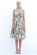 Rose Dress Boat Neck Sleeveless Long Length Cotton Musola (Fairy Tail Flower)