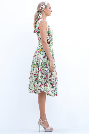 Rose Dress Boat Neck Sleeveless Long Length Cotton Musola (Fairy Tail Flower)