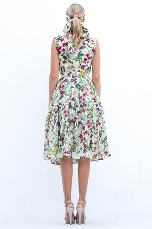 Rose Dress Boat Neck Sleeveless Long Length Cotton Musola (Fairy Tail Flower)
