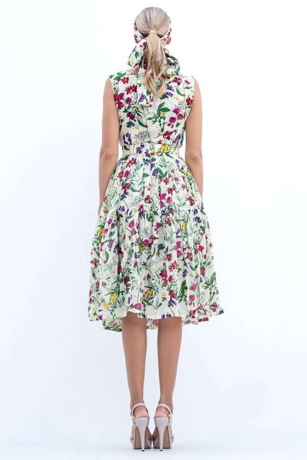 Rose Dress Boat Neck Sleeveless Long Length Cotton Musola (Fairy Tail Flower)