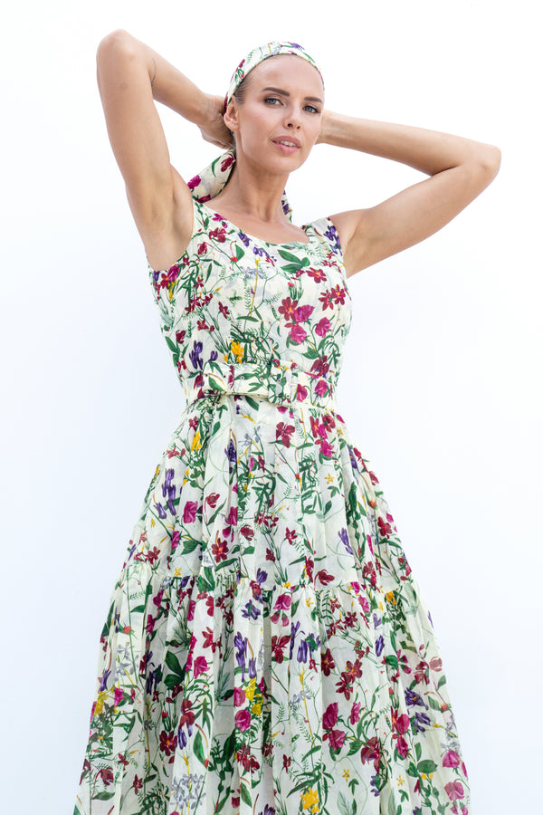 Rose Dress Boat Neck Sleeveless Long Length Cotton Musola (Fairy Tail Flower)
