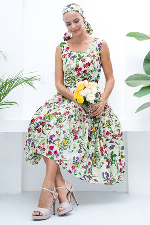 Rose Dress Boat Neck Sleeveless Long Length Cotton Musola (Fairy Tail Flower)