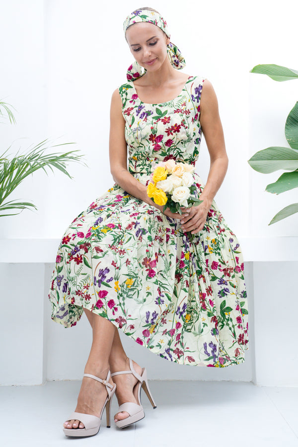Rose Dress Boat Neck Sleeveless Long Length Cotton Musola (Fairy Tail Flower)