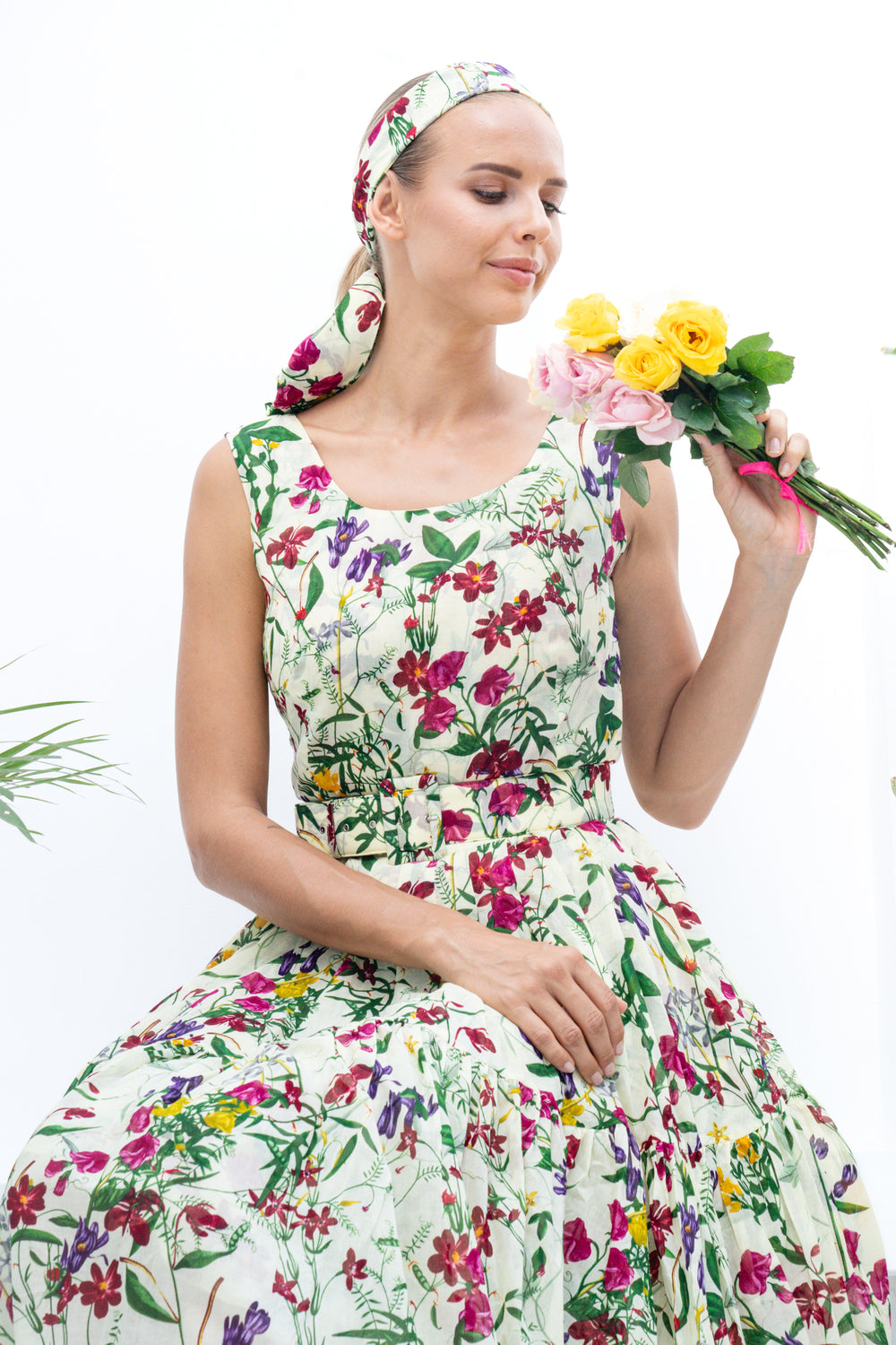 Rose Dress Boat Neck Sleeveless Long Length Cotton Musola (Fairy Tail Flower)