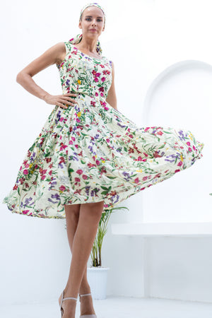 Rose Dress Boat Neck Sleeveless Long Length Cotton Musola (Fairy Tail Flower)