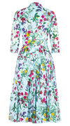 Aster Dress Shirt Collar 3/4 Sleeve Midi Length Cotton Musola (Fairy Tail Flower)