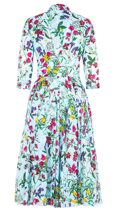 Aster Dress Shirt Collar 3/4 Sleeve Midi Length Cotton Musola (Fairy Tail Flower)