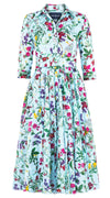 Aster Dress Shirt Collar 3/4 Sleeve Midi Length Cotton Musola (Fairy Tail Flower)