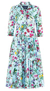 Aster Dress Shirt Collar 3/4 Sleeve Midi Length Cotton Musola (Fairy Tail Flower)