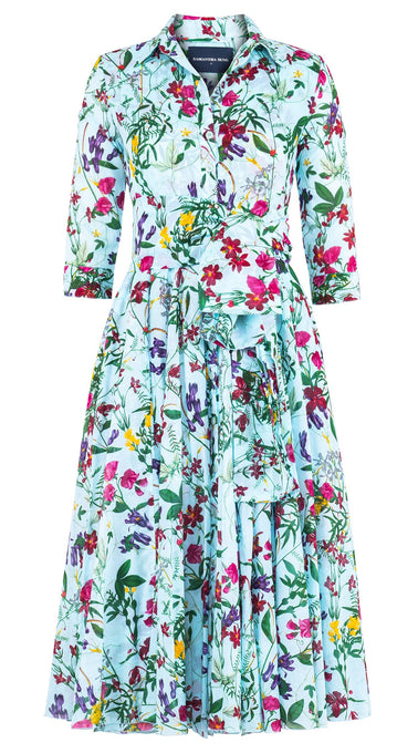 Aster Dress Shirt Collar 3/4 Sleeve Midi Length Cotton Musola (Fairy Tail Flower)