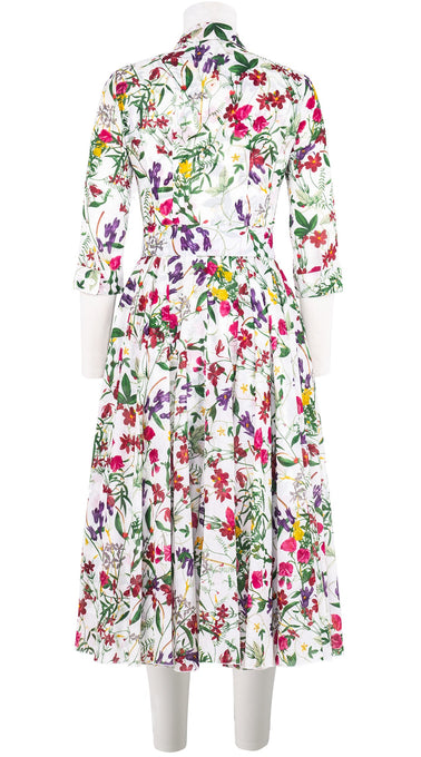 Aster Dress Shirt Collar 3/4 Sleeve Midi Length Cotton Musola (Fairy Tail Flower)