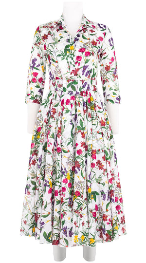 Aster Dress Shirt Collar 3/4 Sleeve Midi Length Cotton Musola (Fairy Tail Flower)