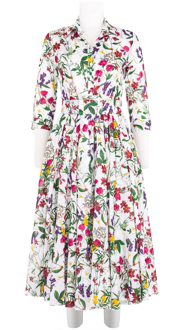 Aster Dress Shirt Collar 3/4 Sleeve Midi Length Cotton Musola (Fairy Tail Flower)