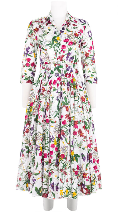 Aster Dress Shirt Collar 3/4 Sleeve Midi Length Cotton Musola (Fairy Tail Flower)