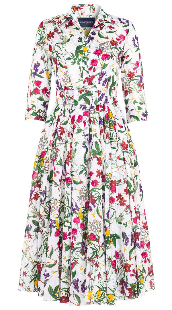 Aster Dress Shirt Collar 3/4 Sleeve Midi Length Cotton Musola (Fairy Tail Flower)