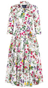 Aster Dress Shirt Collar 3/4 Sleeve Midi Length Cotton Musola (Fairy Tail Flower)