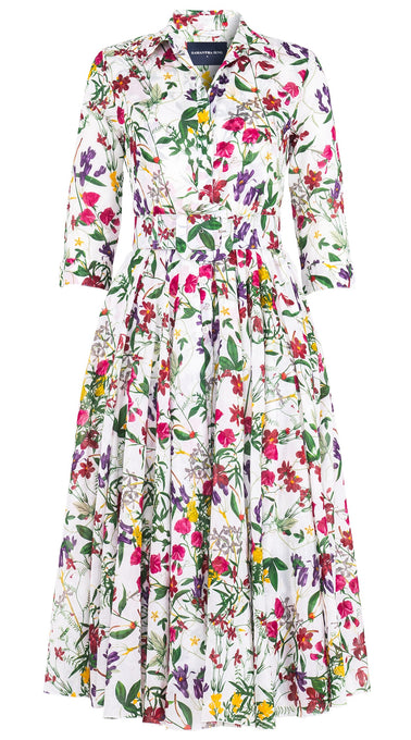 Aster Dress Shirt Collar 3/4 Sleeve Midi Length Cotton Musola (Fairy Tail Flower)