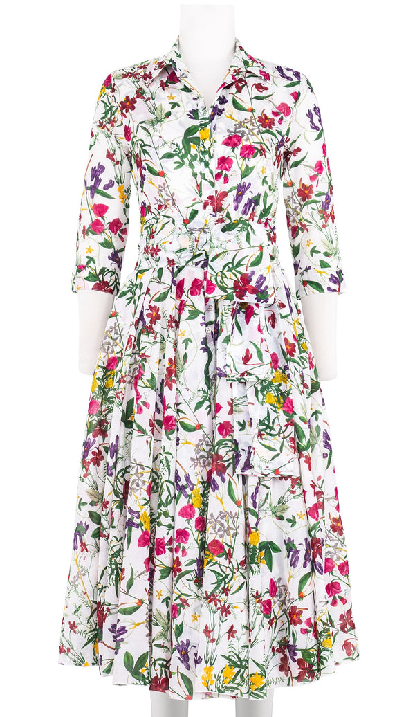 Aster Dress Shirt Collar 3/4 Sleeve Midi Length Cotton Musola (Fairy Tail Flower)