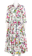 Aster Dress Shirt Collar 3/4 Sleeve Midi Length Cotton Musola (Fairy Tail Flower)