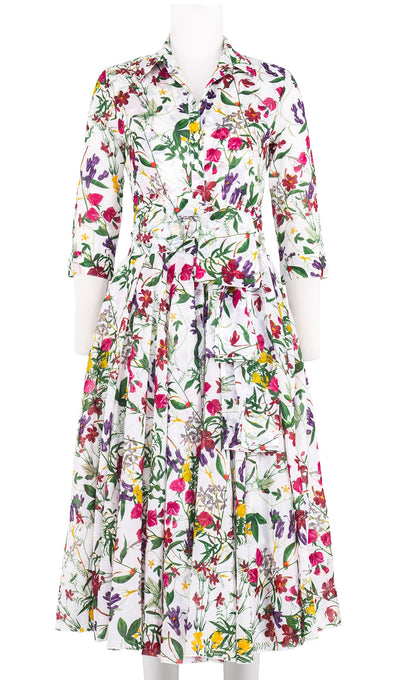 Aster Dress Shirt Collar 3/4 Sleeve Midi Length Cotton Musola (Fairy Tail Flower)