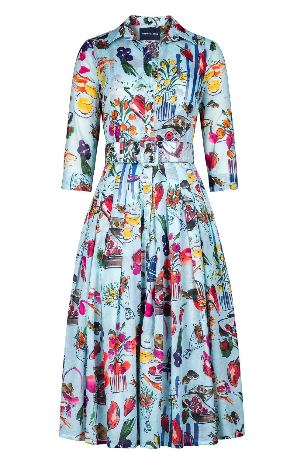 Audrey Dress #4 Shirt Collar 3/4 Sleeve Midi Length Cotton Muola (Farmer's Market)