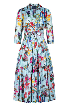 Audrey Dress #4 Shirt Collar 3/4 Sleeve Midi Length Cotton Musola (Farmer's Market)
