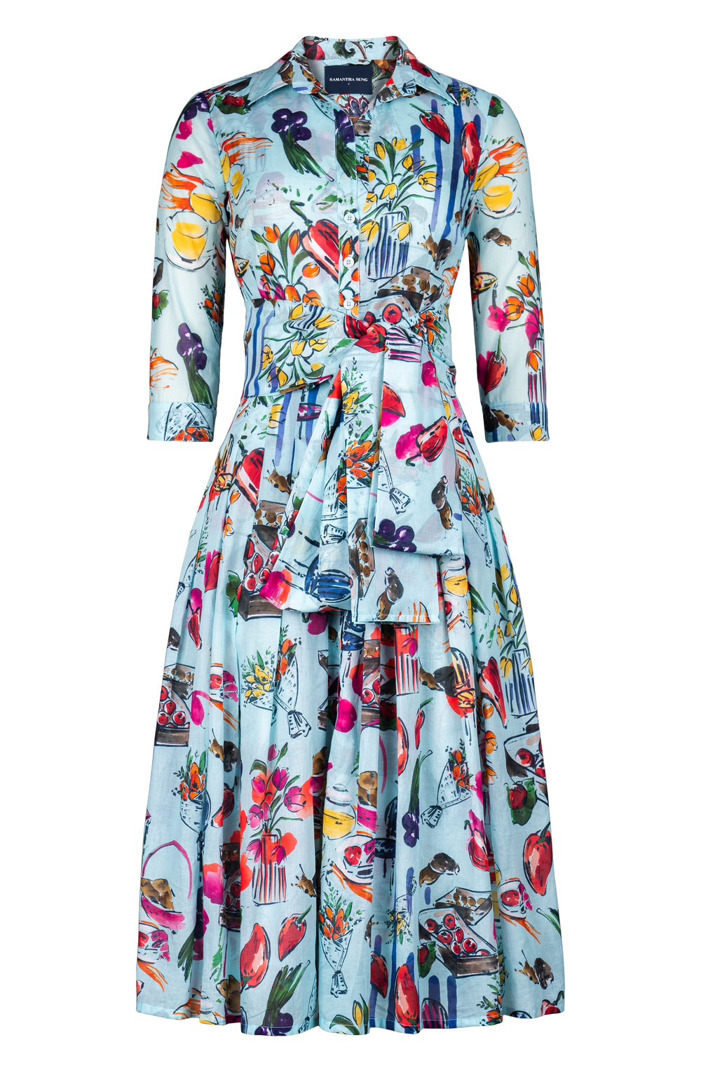 Audrey Dress #4 Shirt Collar 3/4 Sleeve Midi Length Cotton Muola (Farmer's Market)