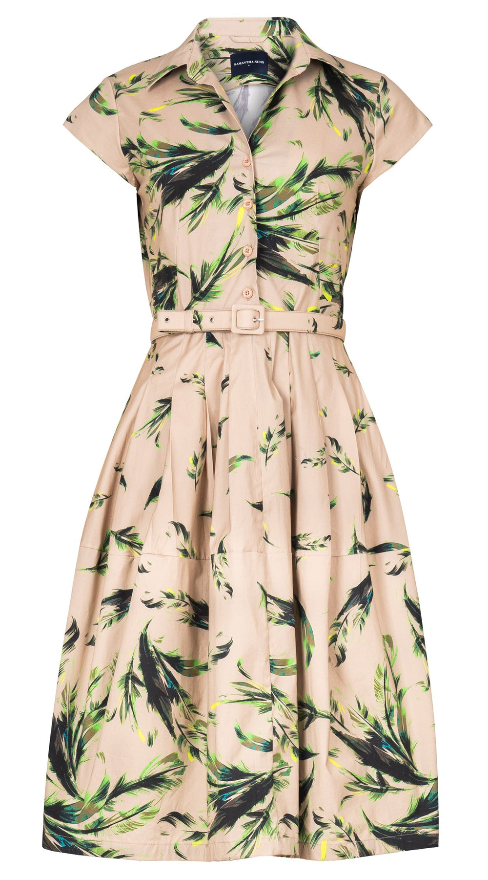 Claire Dress Shirt Collar Cap Sleeve Regular Length Cotton Stretch (Feather Cascade Multi)