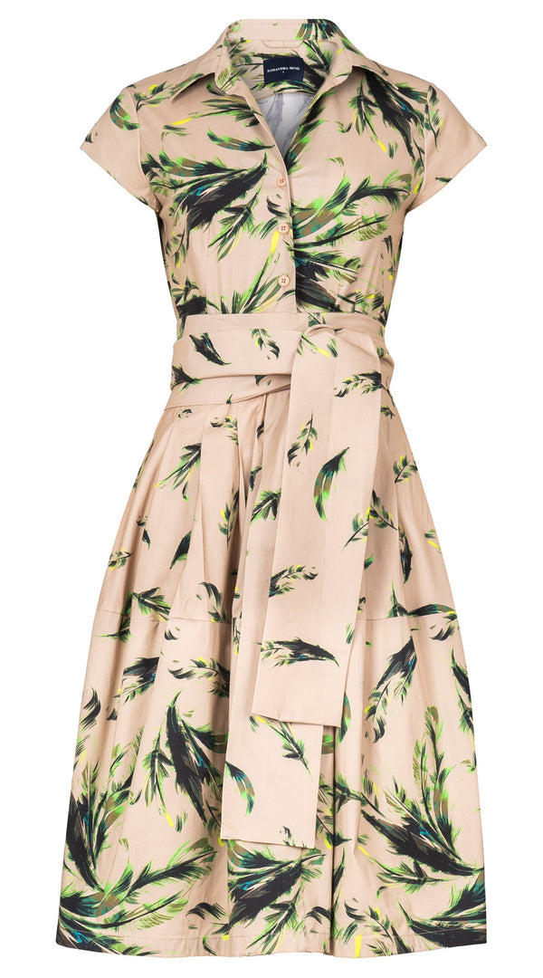 Claire Dress Shirt Collar Cap Sleeve Regular Length Cotton Stretch (Feather Cascade Multi)