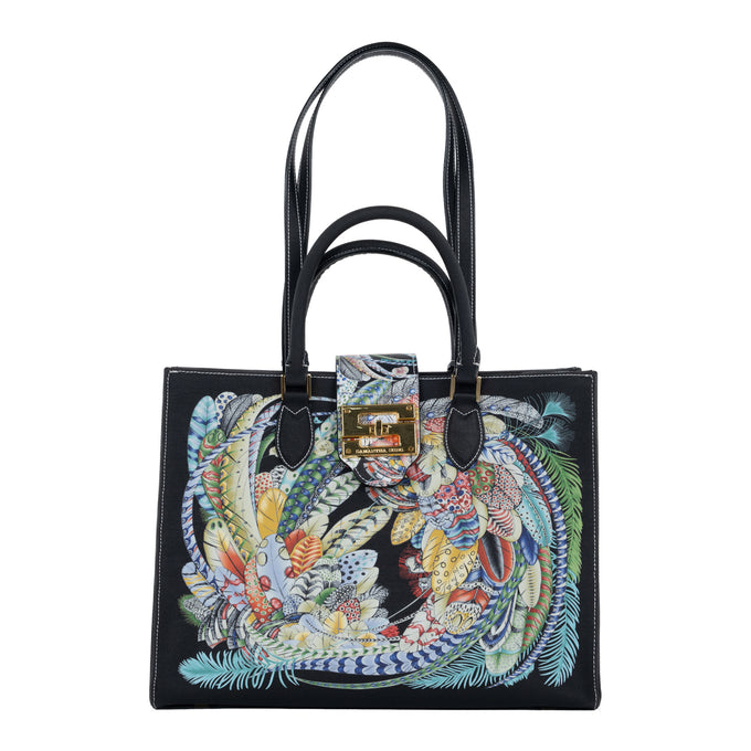 Audrey Tote_Medium_Feather Fancy_Black