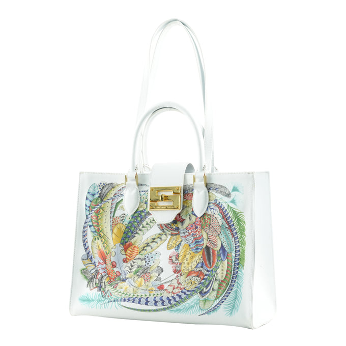 Audrey Tote_Medium_Feather Fancy_White