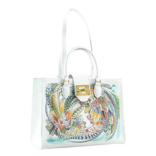 Audrey Tote_Medium_Feather Fancy_White