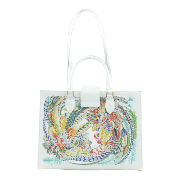 Audrey Tote_Medium_Feather Fancy_White