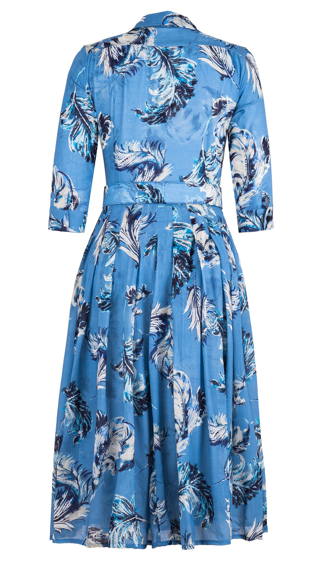 Audrey Dress #4 Shirt Collar 3/4 Sleeve Midi Length Wool (Feather Lightness Dark) - Dusty Blue