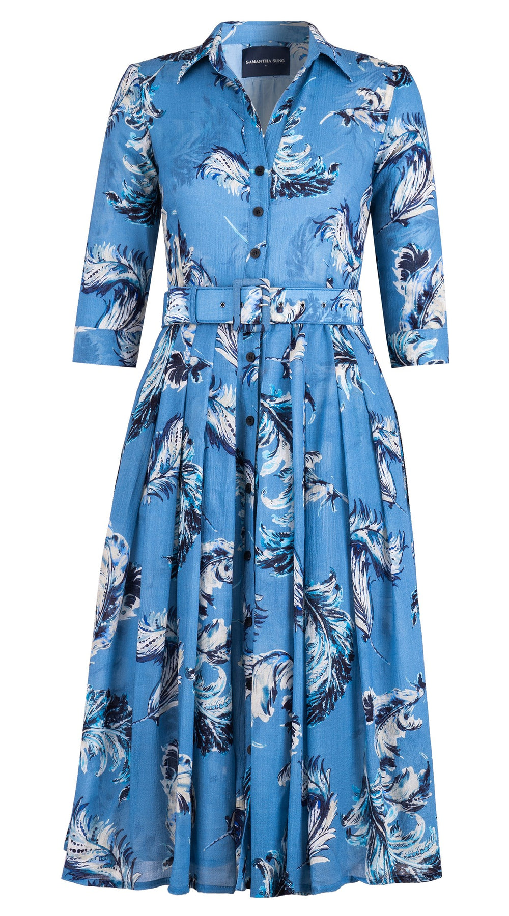 Audrey Dress #4 Shirt Collar 3/4 Sleeve Midi Length Wool Musola (Feather Lightness Dark)