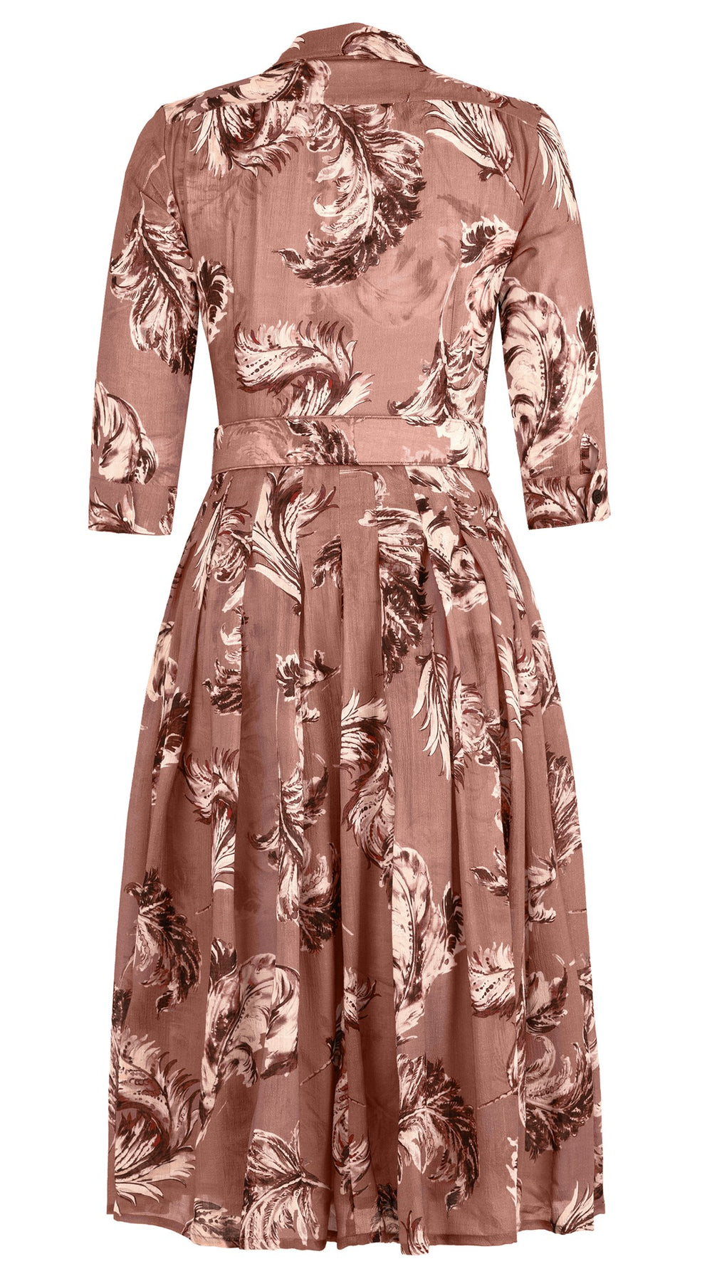 Audrey Dress #4 Shirt Collar 3/4 Sleeve Midi Length Wool (Feather Lightness Dark) - Dusty Nude