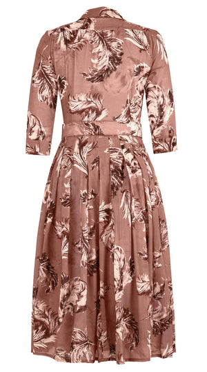 Audrey Dress #4 Shirt Collar 3/4 Sleeve Midi Length Wool Musola (Feather Lightness Dark) - Dusty Nude