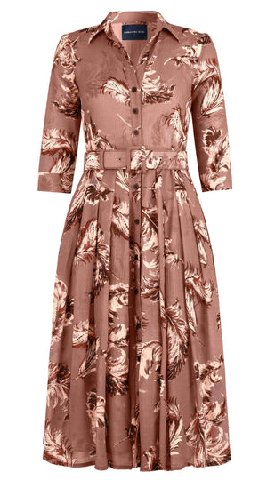 Audrey Dress #4 Shirt Collar 3/4 Sleeve Midi Length Wool Musola (Feather Lightness Dark) - Dusty Nude